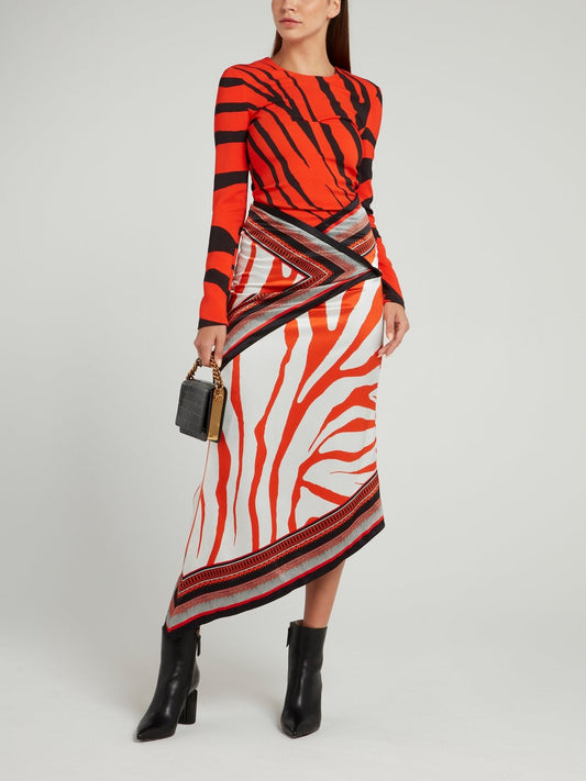 Orange Zebra Effect Wrap Dress