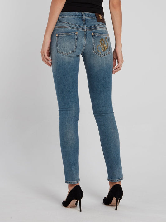 Snake Pocket Denim Skinny Jeans