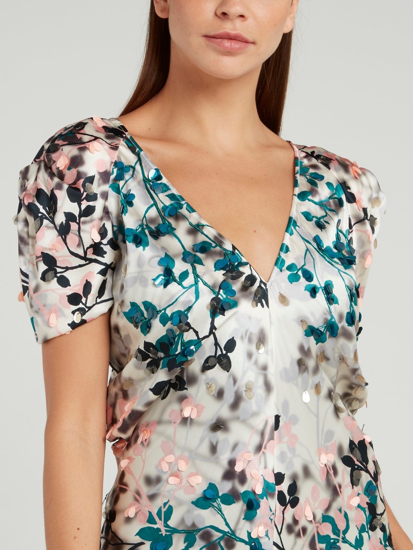 Leaf Print V-Neck Mermaid Dress