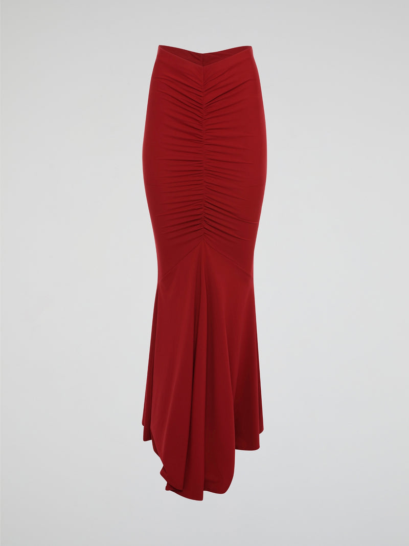 Transform your look with the stunning Red Ruched Mermaid Skirt by Roberto Cavalli, designed to hug your curves in all the right places. The rich red color and intricate ruching detail add a touch of drama and sophistication to any ensemble, making you feel like a true fashion icon. Elevate your style game and turn heads wherever you go with this show-stopping piece from Roberto Cavalli.