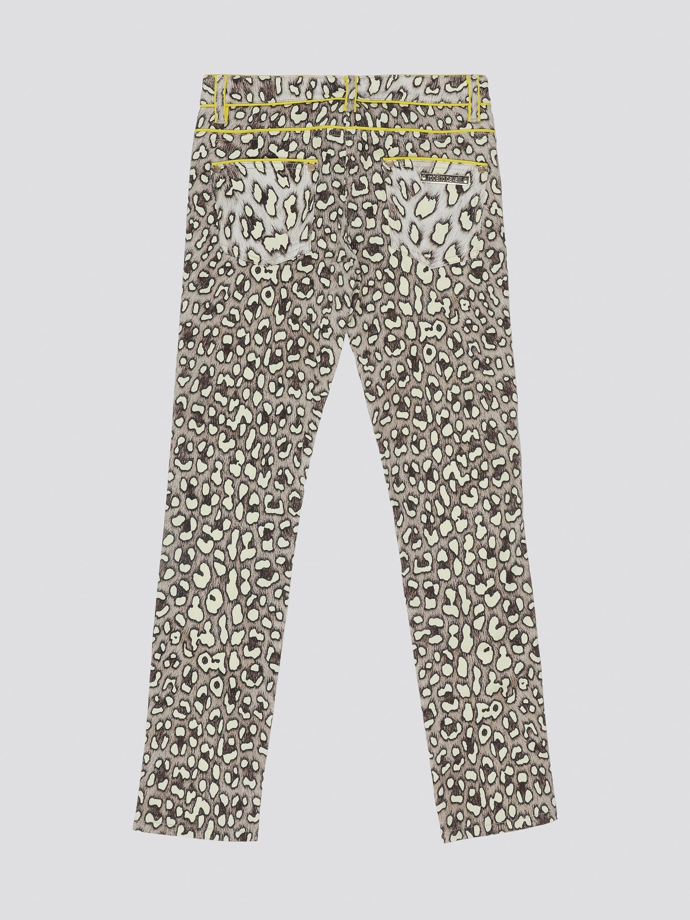 Step into fierce style with these Leopard Print Wide Leg Jeans by Roberto Cavalli. Embrace your wild side with the bold leopard print pattern that is sure to make a statement wherever you go. The wide leg silhouette adds a touch of elegance to these edgy jeans, perfect for a fashion-forward look.