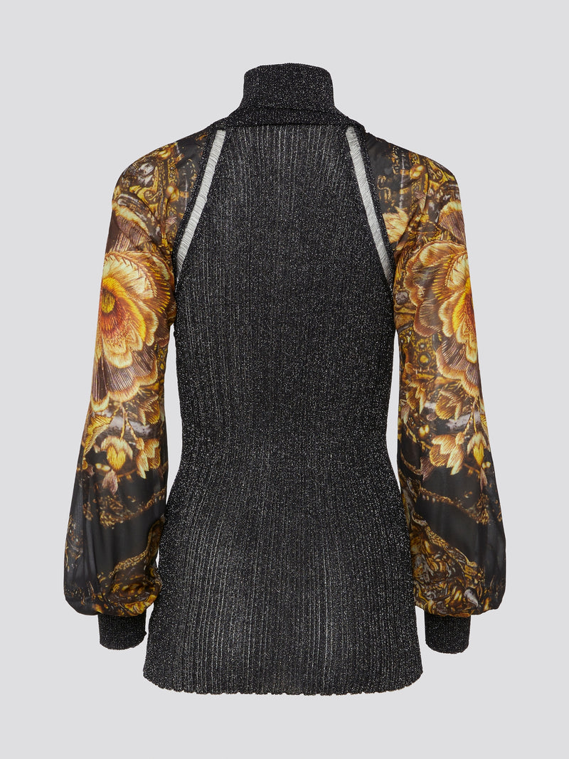 Indulge in the essence of elegance and femininity with Roberto Cavalli's Floral Sleeve Turtleneck Top. This stunning piece features delicate floral embroidery on the sleeves, adding a touch of whimsical charm to your wardrobe. Elevate your everyday look with this luxurious and eye-catching top that is sure to turn heads wherever you go.