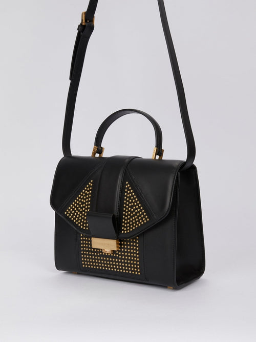 Angie Black Geometric Studded Leather Handbag