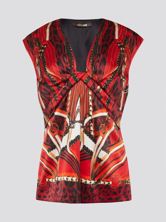 Turn heads in this vibrant red sleeveless top by Roberto Cavalli, featuring a bold and intricate print that exudes confidence and style. With a flattering silhouette and luxurious fabric, this top is perfect for elevating any outfit, whether you're dressing up for a night out or adding a pop of color to your everyday look. Make a statement and stand out from the crowd with this stunning piece from Roberto Cavalli.