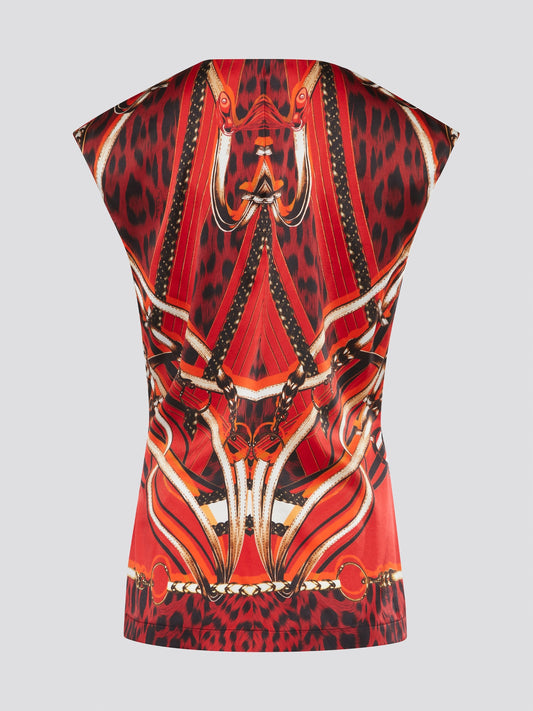 Turn heads in this vibrant red sleeveless top by Roberto Cavalli, featuring a bold and intricate print that exudes confidence and style. With a flattering silhouette and luxurious fabric, this top is perfect for elevating any outfit, whether you're dressing up for a night out or adding a pop of color to your everyday look. Make a statement and stand out from the crowd with this stunning piece from Roberto Cavalli.