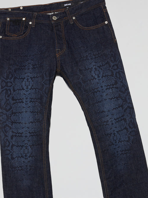 Navy Reptile Patterned Jeans