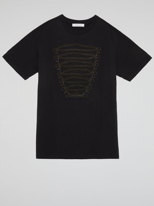 Jet Black Chain Embroidered Tee