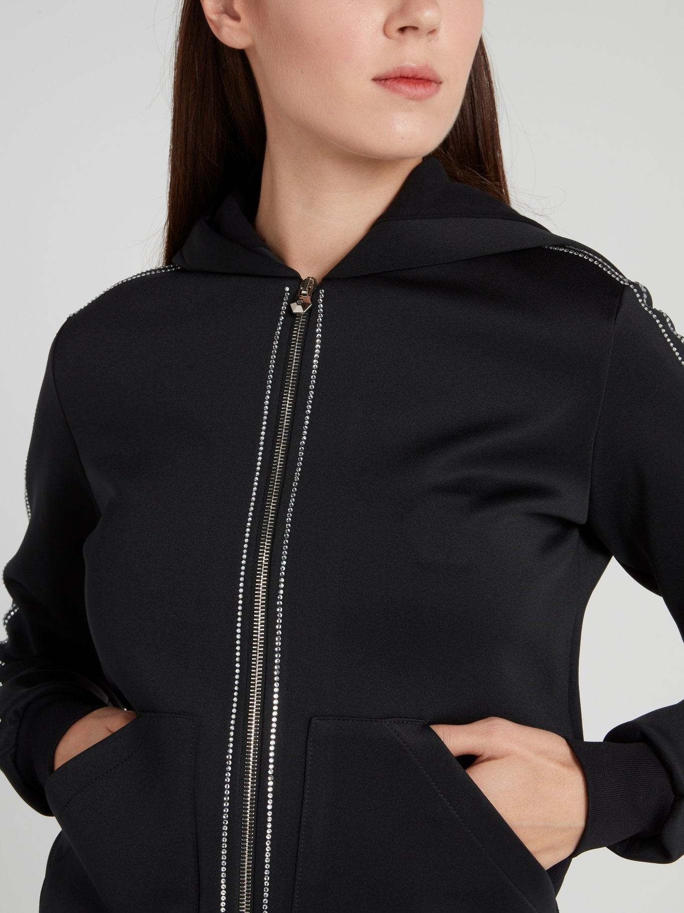 Black Studded Hoodie Sweat Jacket