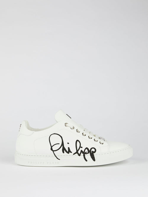 White Signature Logo Sneakers