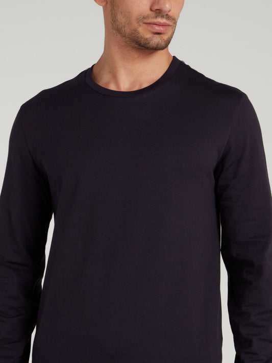 Navy Rear Stripe Long Sleeve T-Shirt