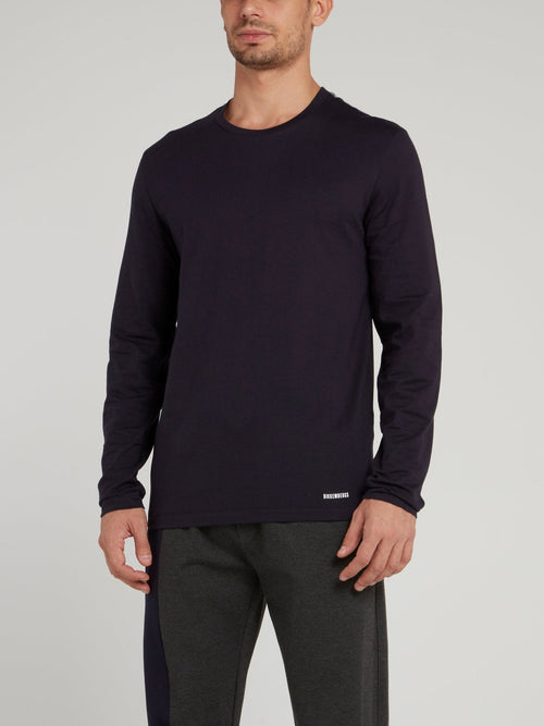 Navy Rear Stripe Long Sleeve T-Shirt