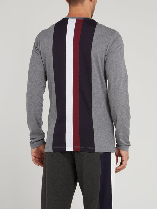 Grey Rear Stripe Long Sleeve T-Shirt