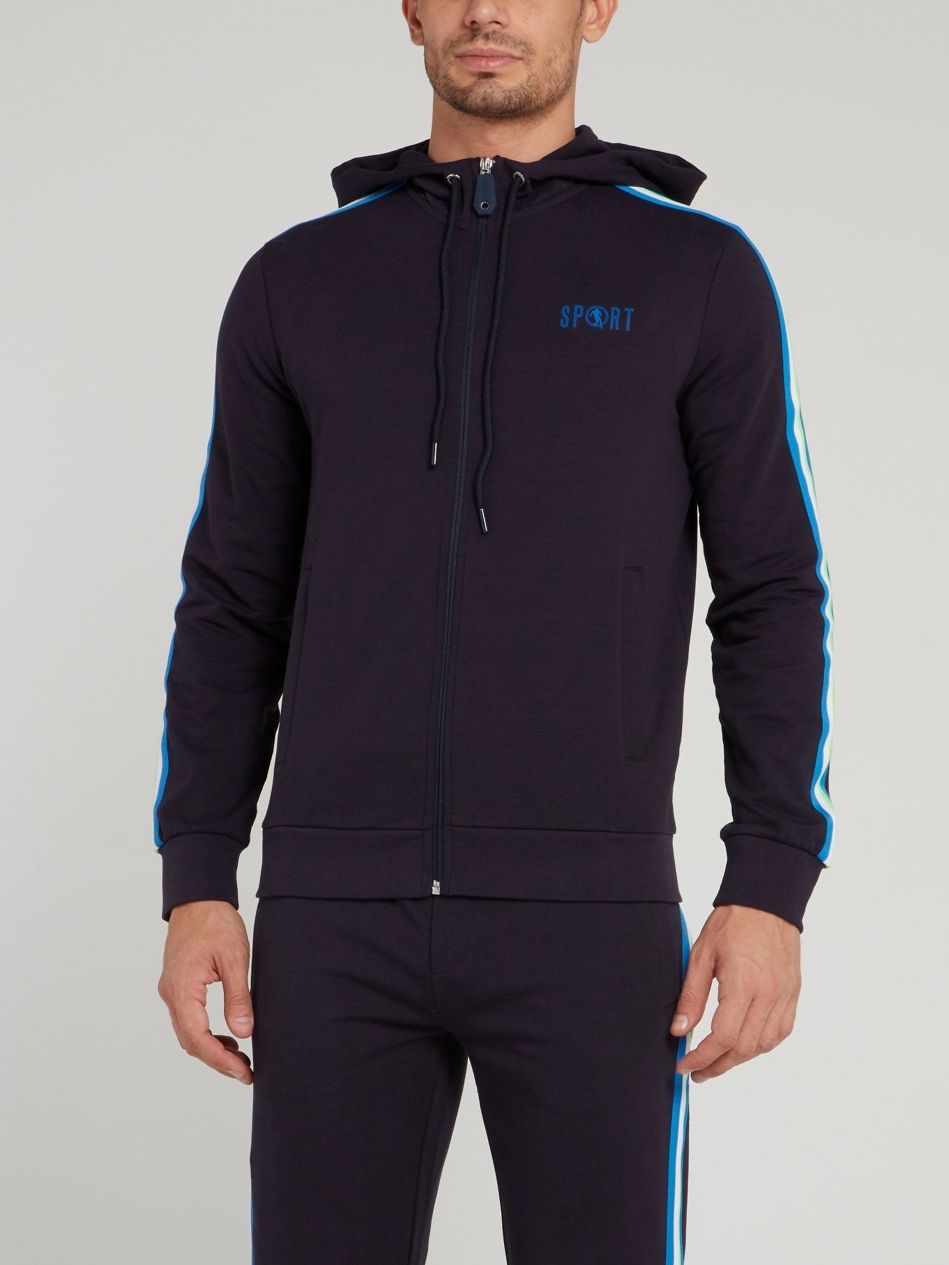 Navy Sport Logo Hooded Jacket