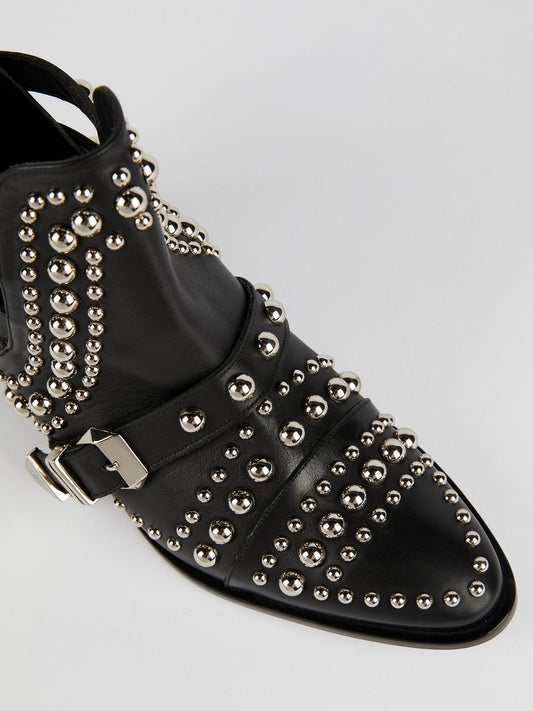 Black Studded Leather Biker Boots