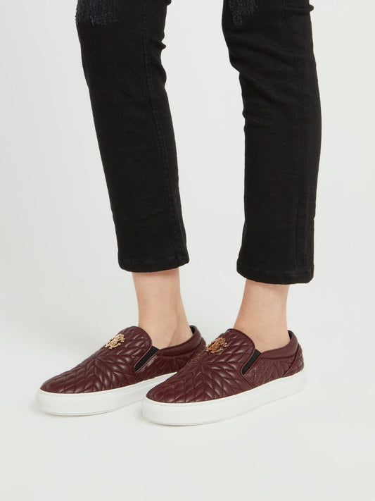 Burgundy Quilted Slip On Sneakers