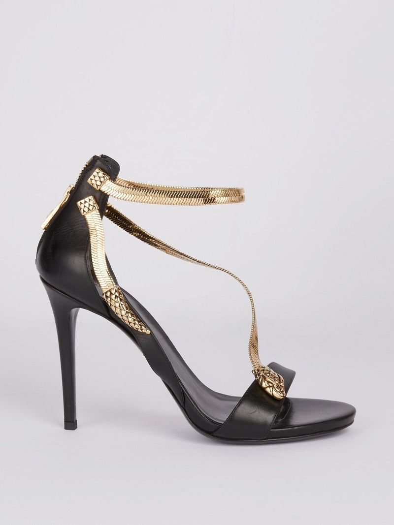 Black Snake Strap Leather Sandals