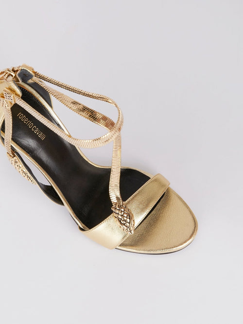 Gold Snake Strap Leather Sandals