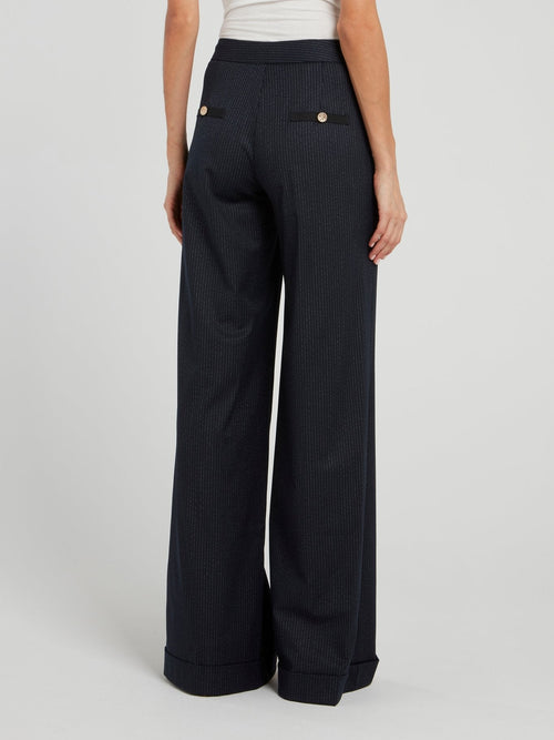 Navy Pinstripe Palazzo Pants