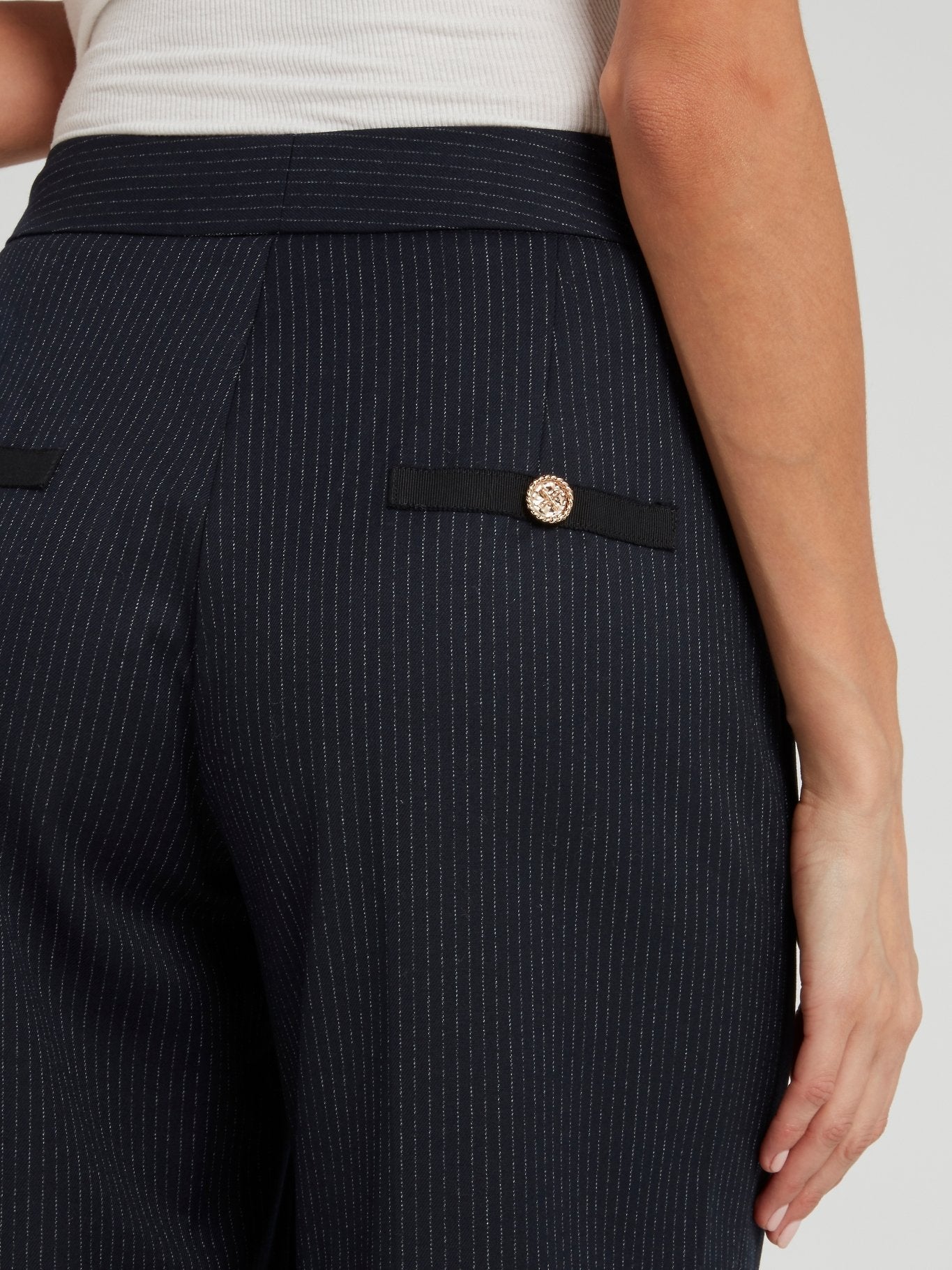 Navy Pinstripe Palazzo Pants