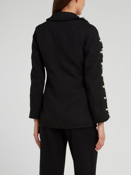 Black Pearl Embellished Frayed Blazer