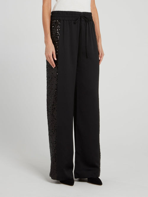 Black Sequin Wide Leg Pants