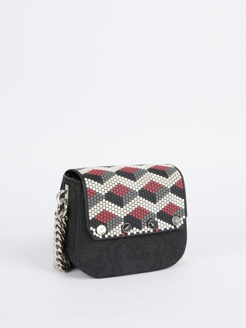 White-Red Mini Dafne Navajos Squared Shoulder Bag