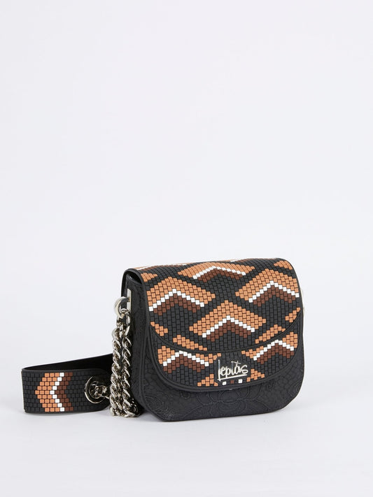 Black-Brown Mini Dafne Navajos Squared Shoulder Bag