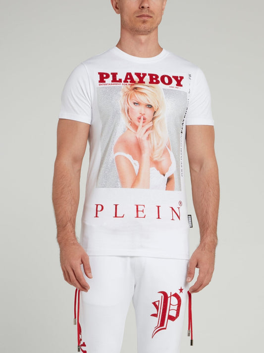 White Studded Playboy T-Shirt