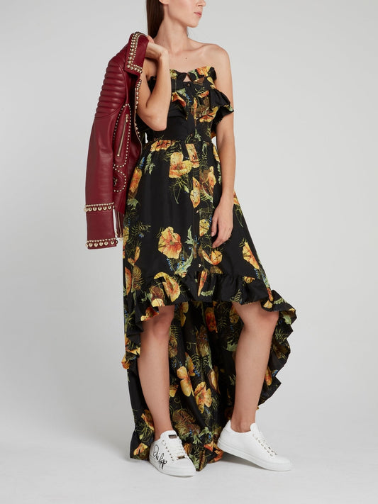 Tropical Print High Low Maxi Dress