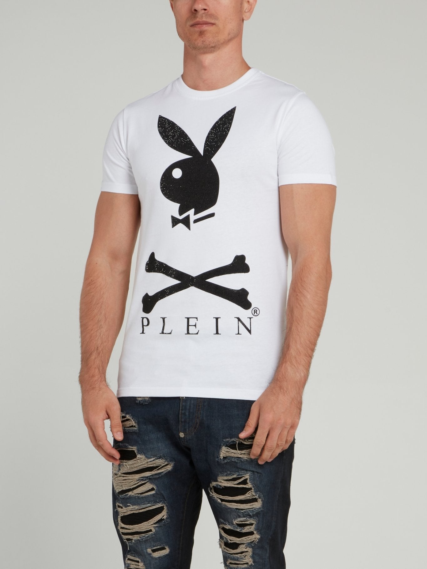 White Playboy Print T-Shirt