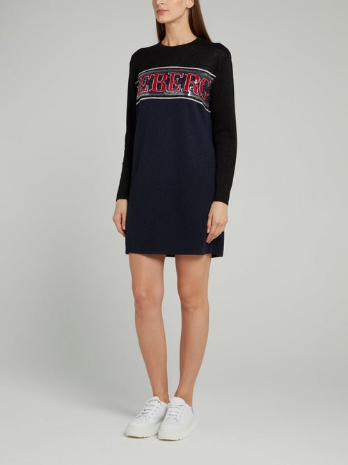 Sequin Embellished Logo Glitter Sweater Dress