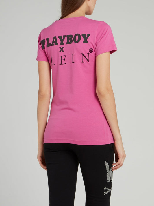 Pink Playboy Print T-Shirt