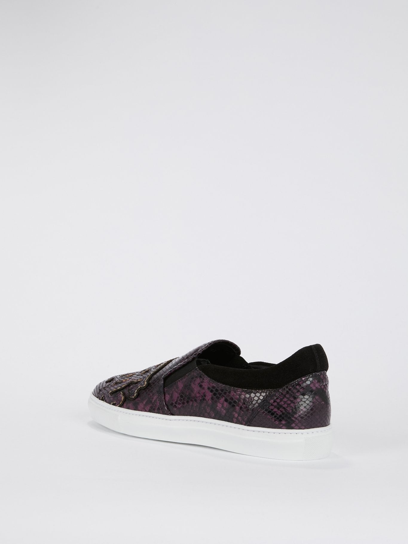 Purple Snake-Effect Slip On Sneakers