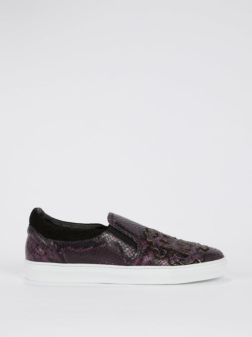 Purple Snake-Effect Slip On Sneakers