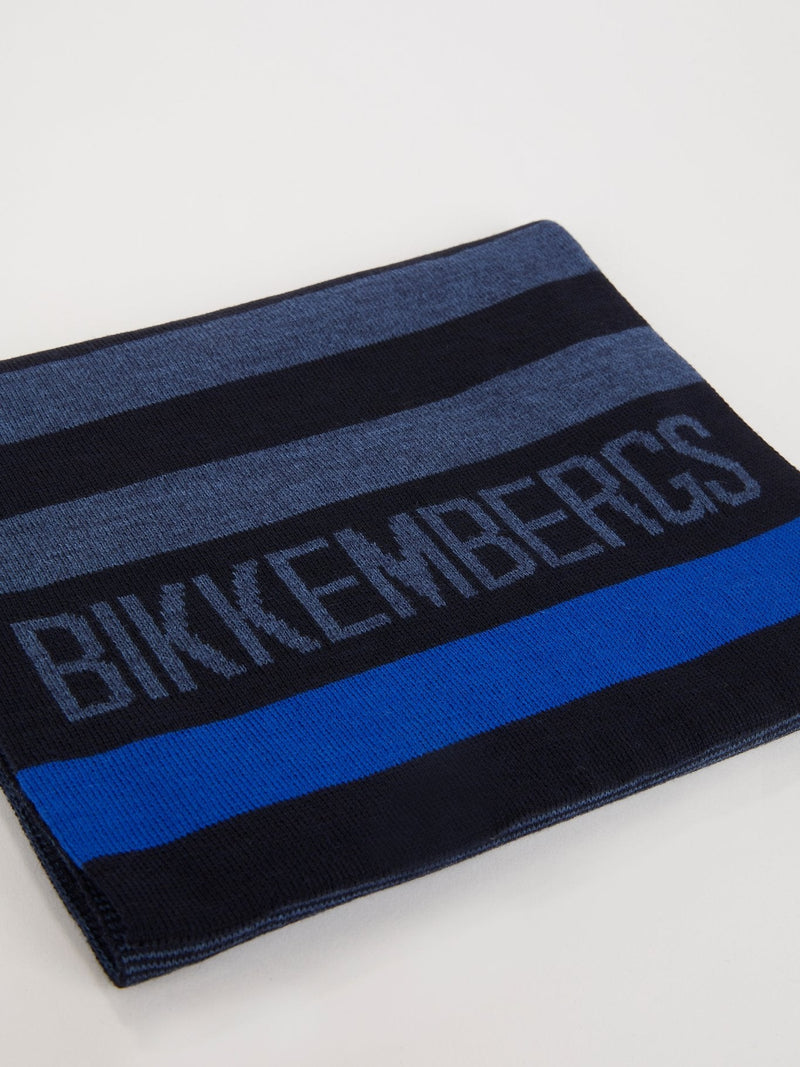 Navy Ribbed Logo Scarf