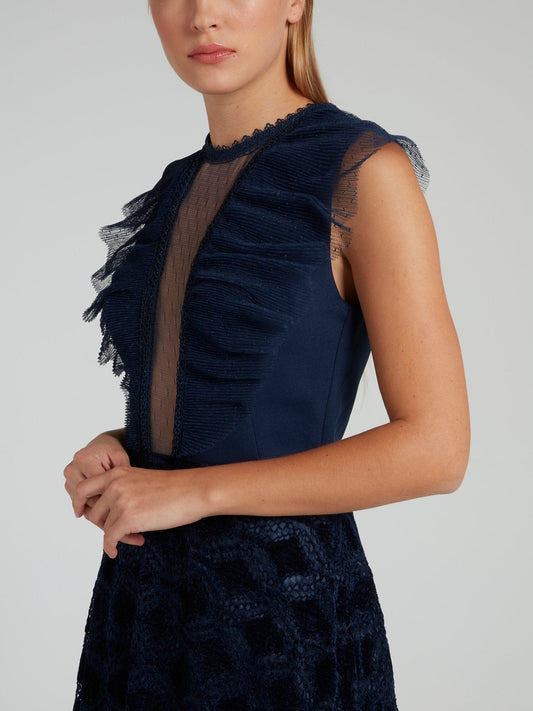 Navy Tulle Panel Maxi Dress