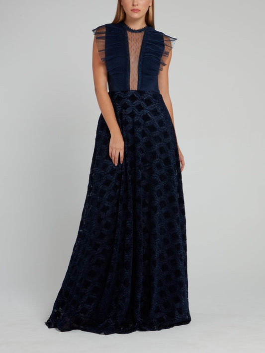 Navy Tulle Panel Maxi Dress