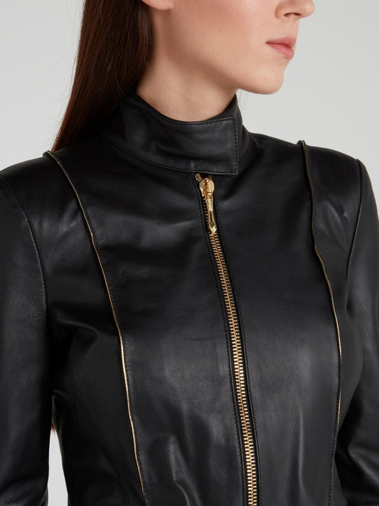 Black Clasp Neck Leather Jacket