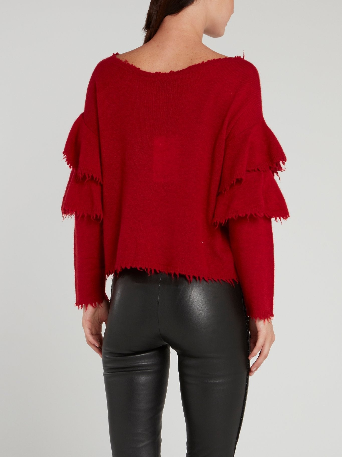 Red Frayed Cashmere Pullover