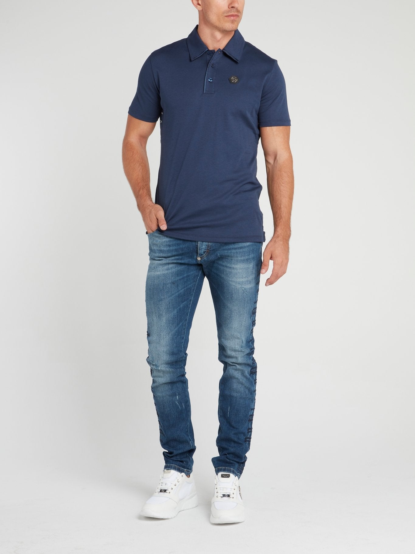 Blue Logo Embroidered Jeans