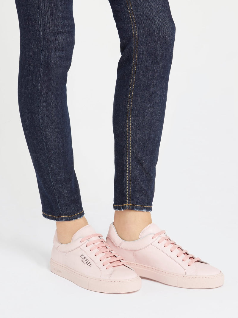 Pink Classic Logo Leather Sneakers