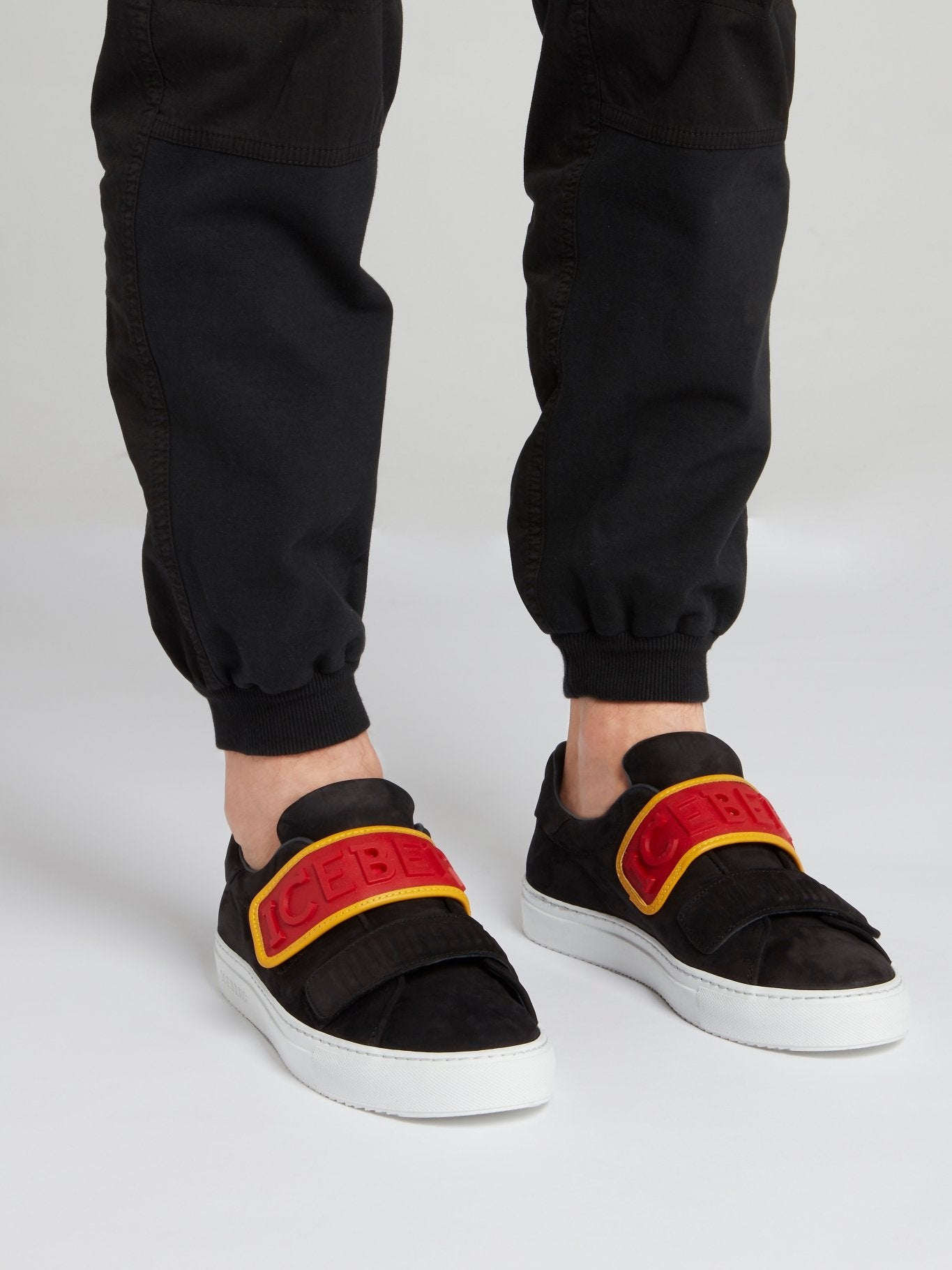 Black Logo Strap Suede Sneakers