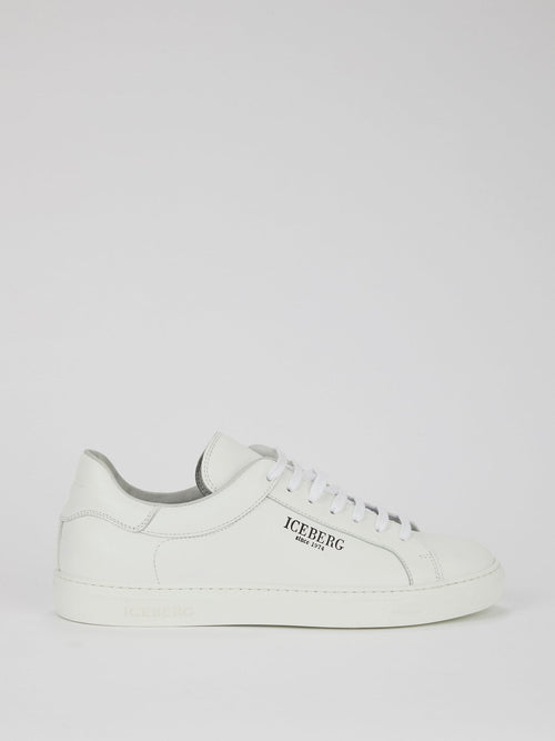 White Classic Logo Leather Sneakers