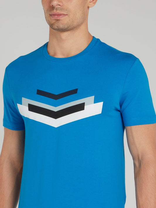 Blue Chevron Cotton T-Shirt