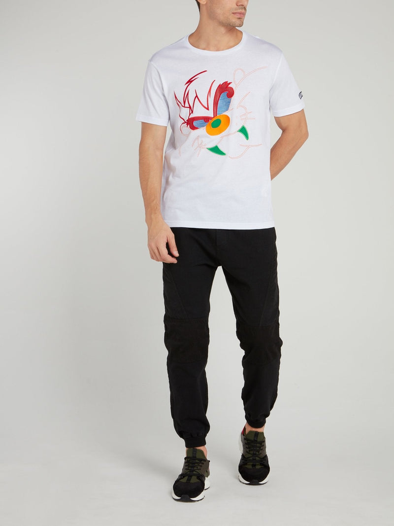 Tasmanian Devil White Embroidered T-Shirt