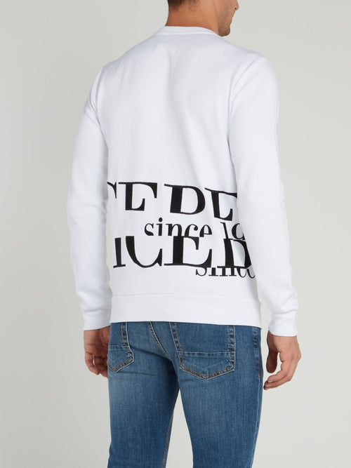 White Logo Embroidered Crewneck Sweatshirt