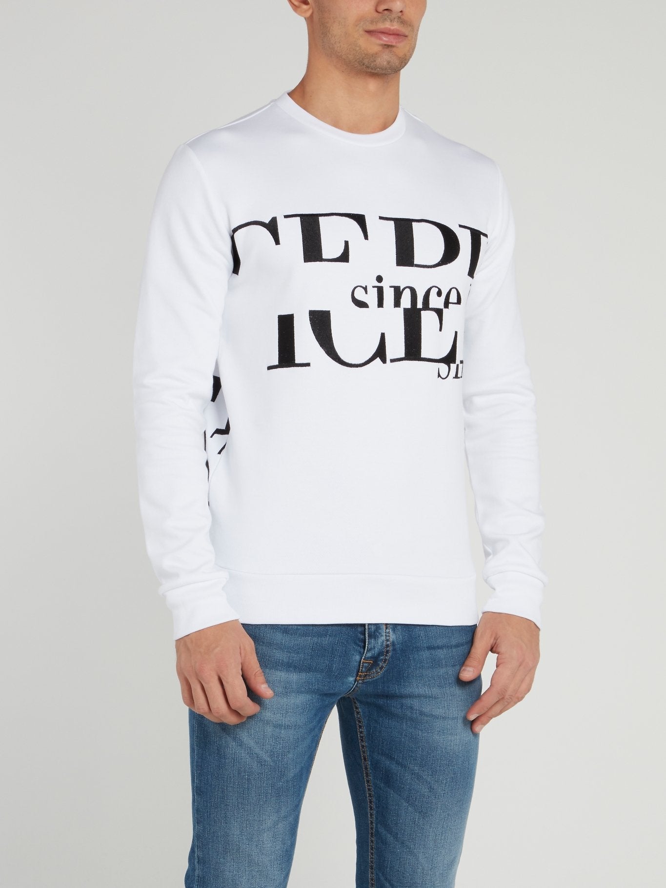 White Logo Embroidered Crewneck Sweatshirt