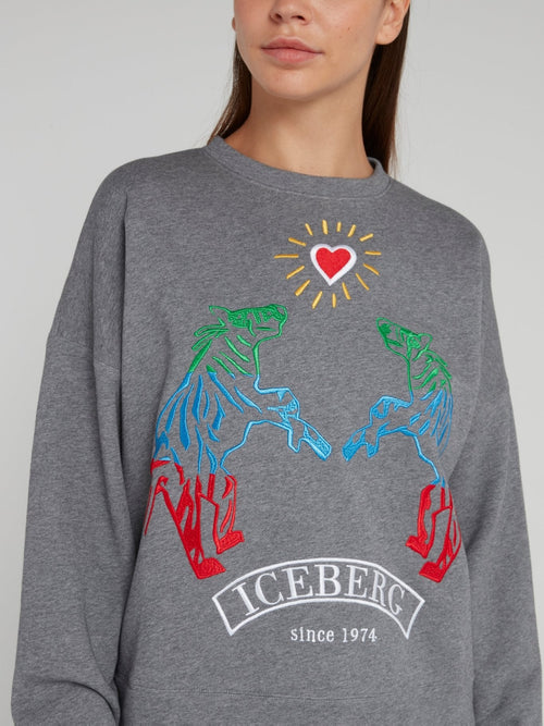 Grey Embroidered Crewneck Sweatshirt