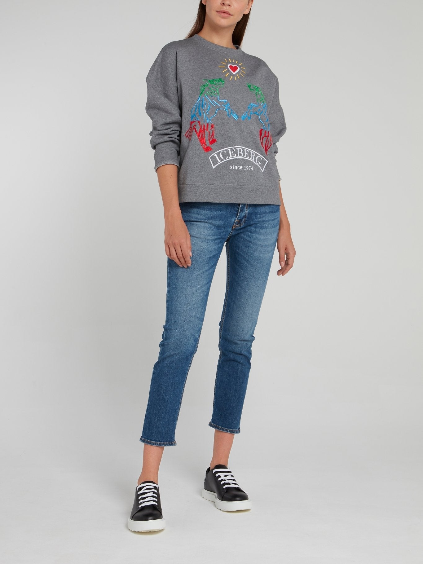 Grey Embroidered Crewneck Sweatshirt