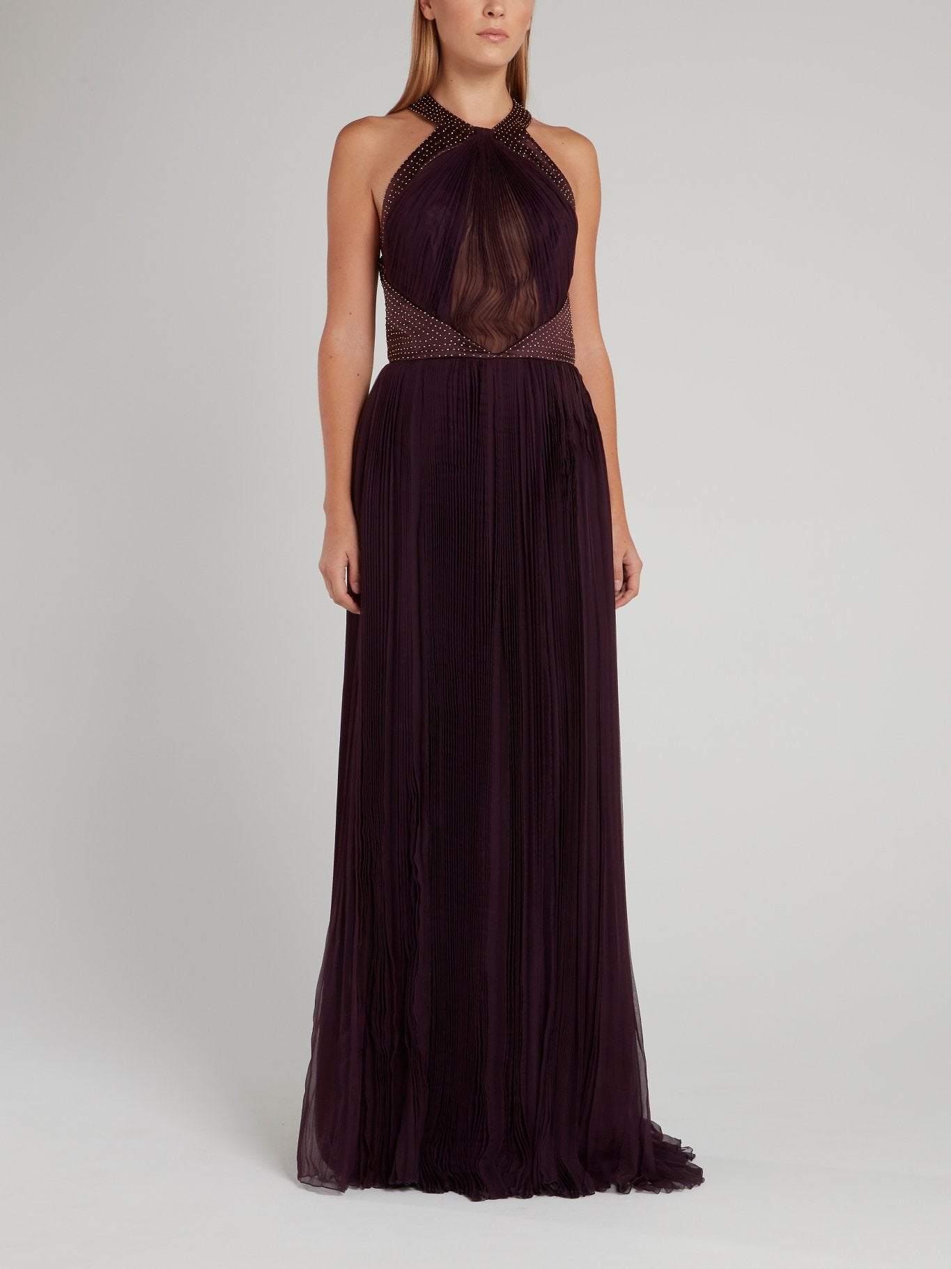 Studded Halter Tulle Maxi Dress